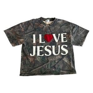 God In You Unisex I Love Jesus Oversized Short Sleeve Sweatshirt Camo Small